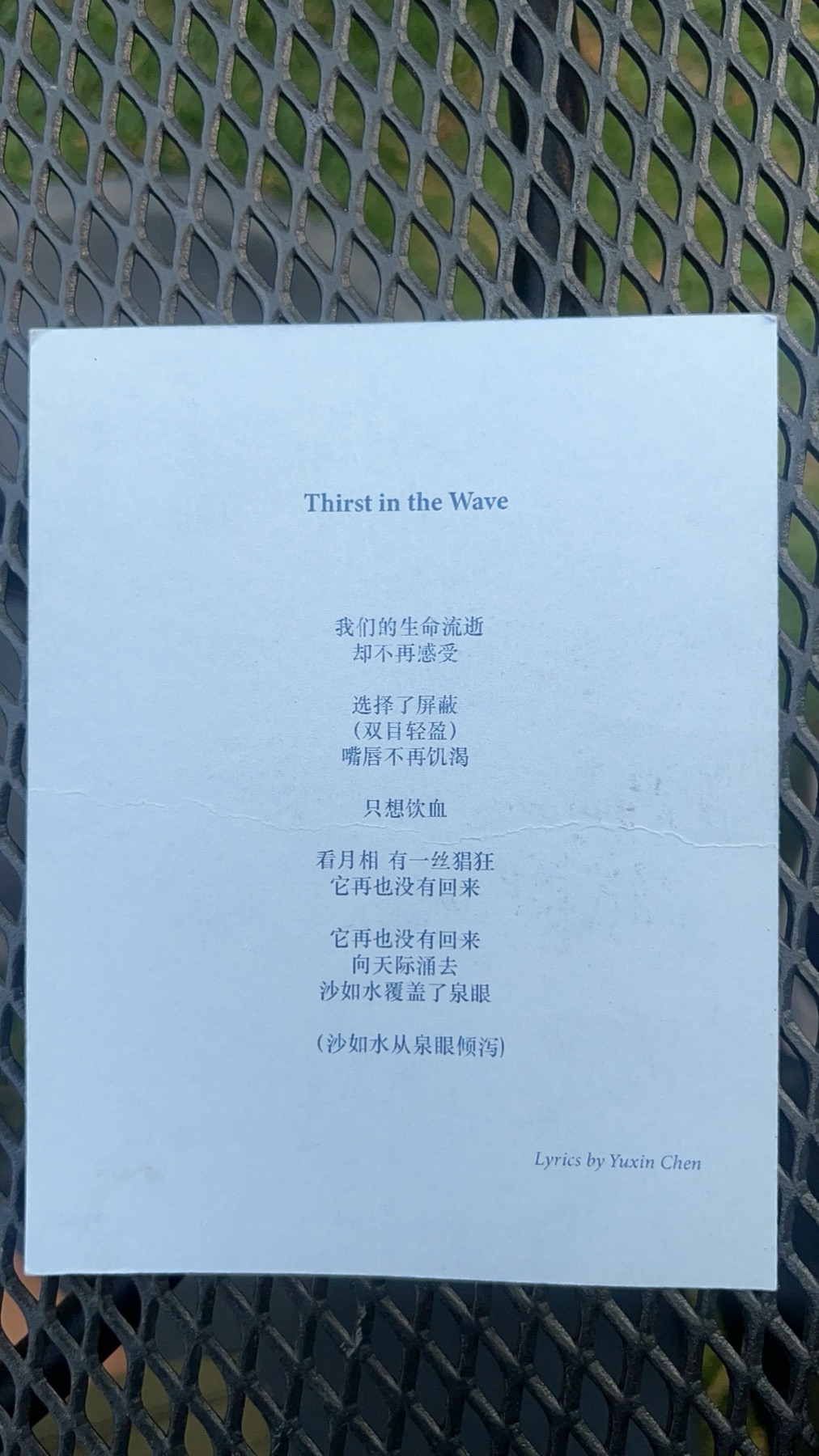 Printed material from the Blue Scar single.